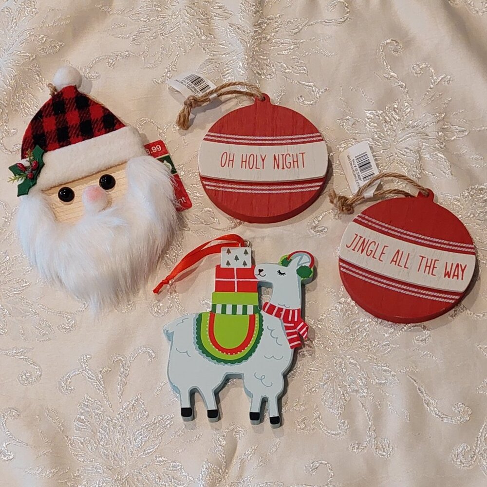 Set of 4 Wooden Christmas Tree Ornaments